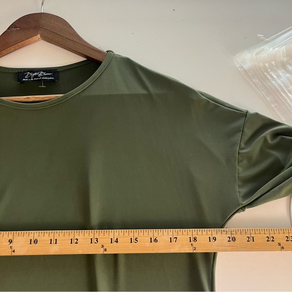Brigette Brianna Dark Olive Green Soft Stretch Long Sleeve Modo Length Dress M - Picture 6 of 7